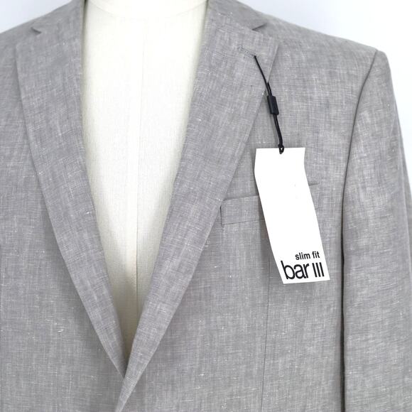 Bar III Men's Light Grey Linen Summer Casual Slim Formal Suit Jacket Size 42L - Picture 5 of 10
